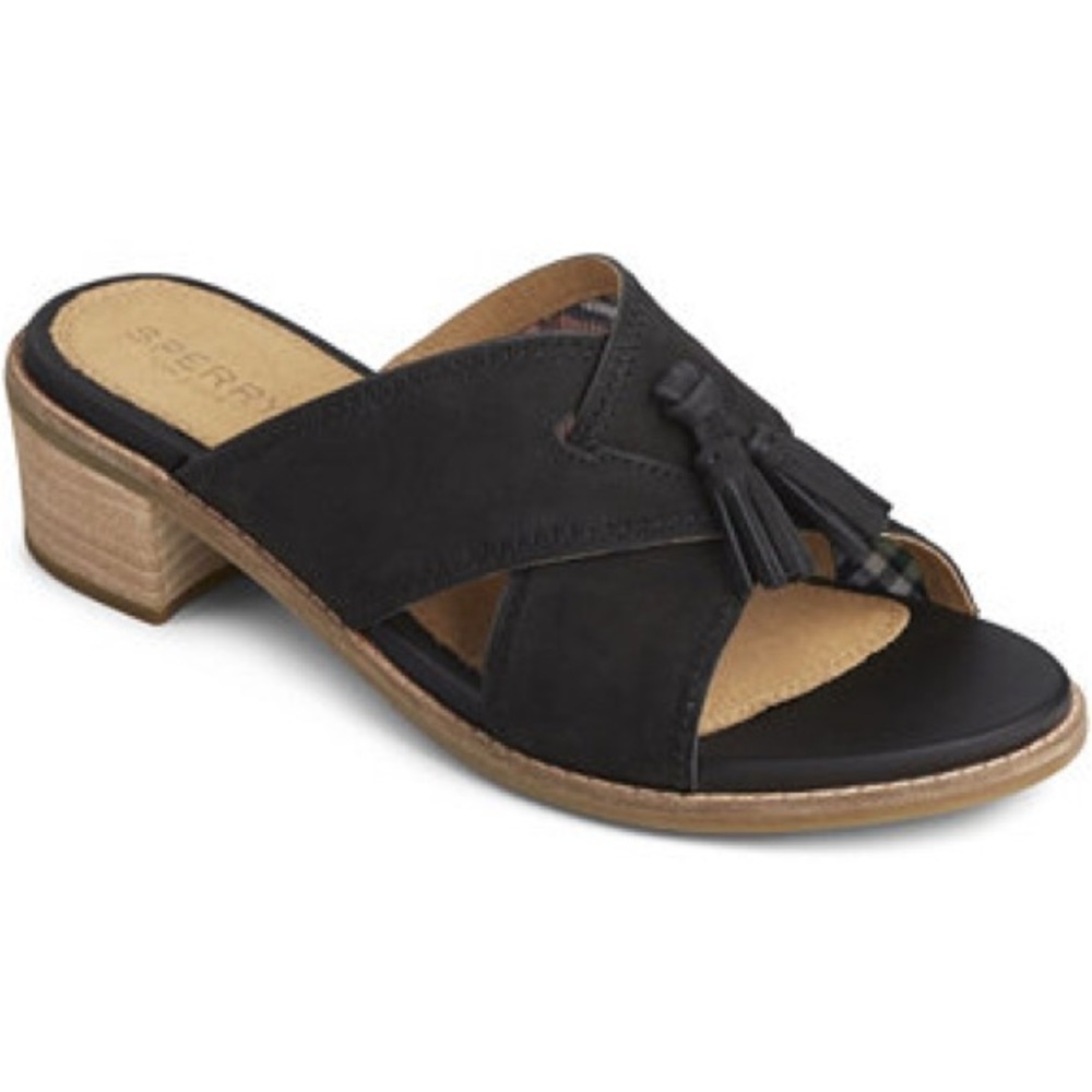 Sperry Seaport City Black Suede Leather Slides Sandals Sz 9